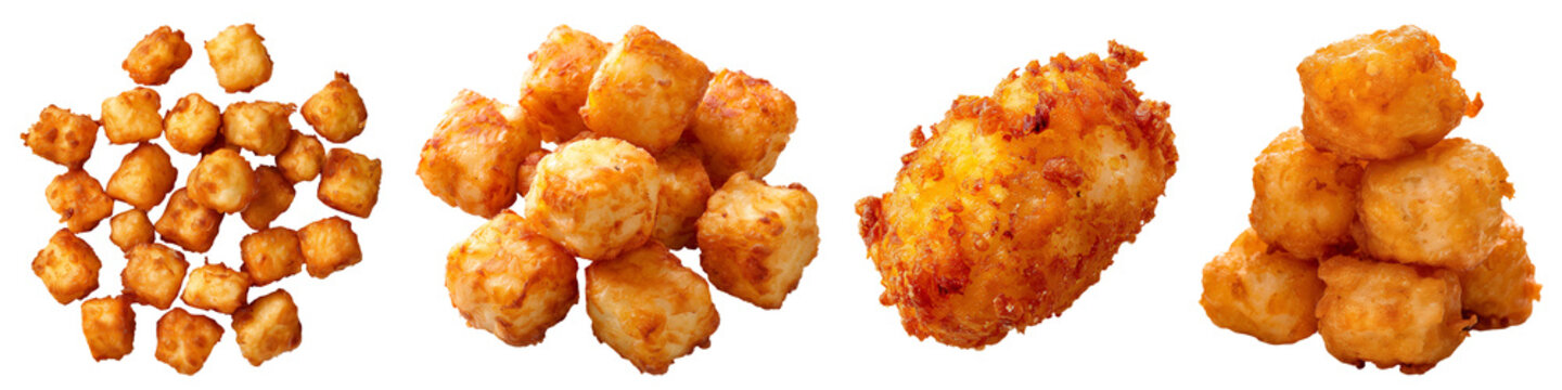 4 styles of tater tots volume 1. Set of isolated food on transparent background.