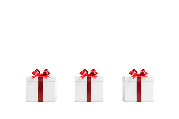 white gift box with red ribbon on a white background(isolated)
