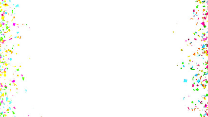 Falling multi-colored confetti on White Background. Flying holiday tinsel. 