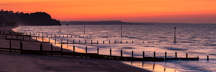Teignmouth Beach Before Sunrise Wide Panorama