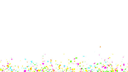 Falling multi-colored confetti on White Background. Flying holiday tinsel. 