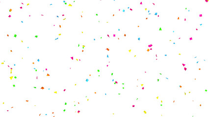 Falling multi-colored confetti on White Background. Flying holiday tinsel. 