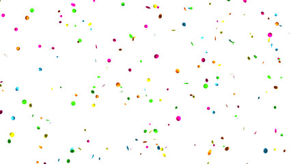 Falling multi-colored confetti on White Background. Flying holiday tinsel. 