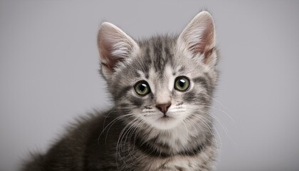 Fototapeta premium gray little striped kitten on a studio background