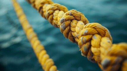 Fototapeta premium a rope that is connected to a boat in the water with a blue background
