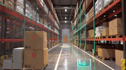 Automated Robot in Warehouse with Digital Overlay
