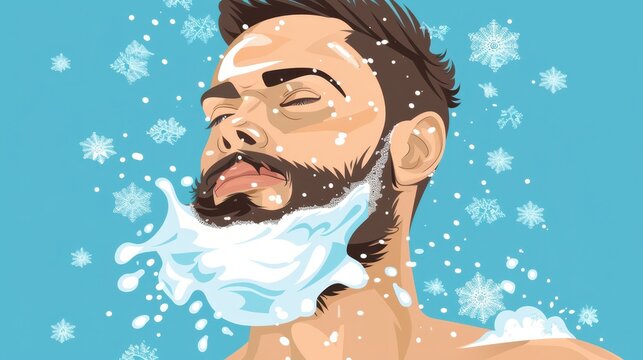 a man with a beard is shaving his face