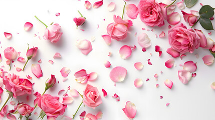 Photo of Vibrant Pink Rose Petals Falling on a Light Background