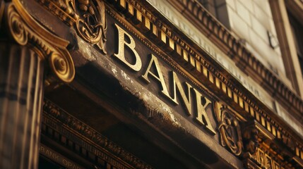 The building of an ancient bank with the inscription bank on the high part of the building. Banking system financial crisis, money in the bank, savings © Natalia S.