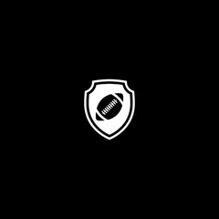 American Football ball and shield icon isolated on dark background