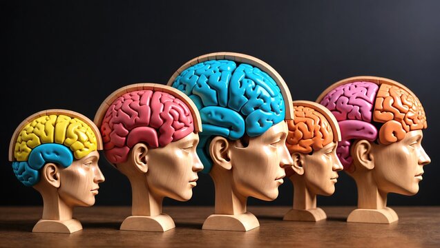 Esculturas de personas vista de perfil, mostrando su cerebro, representa que las sociedades somos conformados por grupos de cerebros, trabajo en equipo, pensamiento grupal