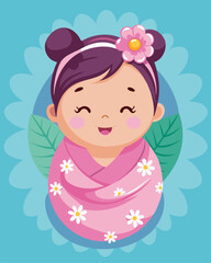 newborn baby girl vector illustration