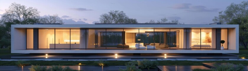Modern Minimalist Home with Glass Facade - Contemporary Architecture 3D Render