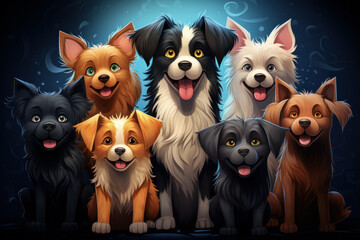 Cartoon Illustration of Happy Dogs