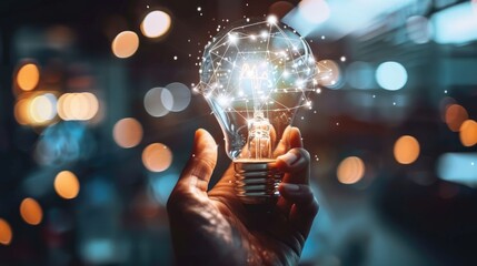 Fototapeta premium A person is holding a light bulb in their hand