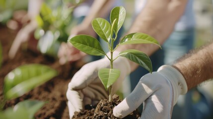 A group of volunteers participating in a tree-planting event in an urban area, promoting urban greening, high-resolution photo, realistic photo, cinematography, hyper realistic