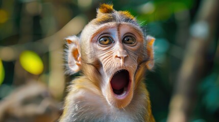 Funny monkey open mouth shocked expression background wallpaper AI generated image