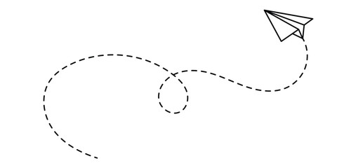 Handmade paper plane with trace dashed line. Travel, journey or vacation concept. Message or letter symbol. Delivery or destination sign .eps10