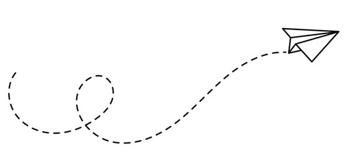 Handmade paper plane with trace dashed line. Travel, journey or vacation concept. Message or letter symbol. Delivery or destination sign .eps10