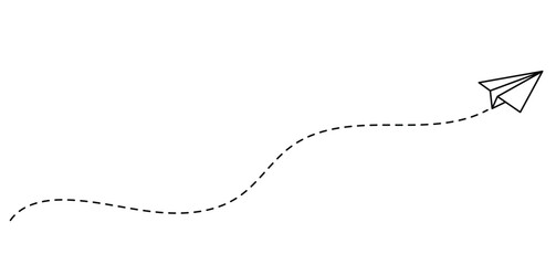 Handmade paper plane with trace dashed line. Travel, journey or vacation concept. Message or letter symbol. Delivery or destination sign .eps10