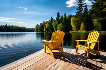 wooden chair on the lake