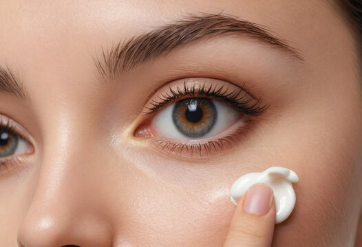  Applying a gentle under-eye cream to combat dark circles.  - Powered by Adobe
