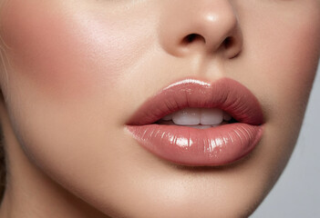Naklejka premium Applying a natural-looking lip gloss for a subtle shimmer. 