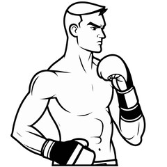 Fototapeta premium Series - Illustration of a Boxer on neutral background | Fight Sport, Martial Arts | Different positions and moves | Monochrome | Kick Boxer, Kickboxing