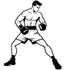 Series - Illustration of a Boxer on neutral background | Fight Sport, Martial Arts | Different positions and moves | Monochrome | Kick Boxer, Kickboxing