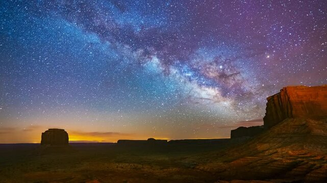 Time lapse of milky way and sunrise over Monument Valley, Arizona, USA
