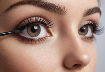 Naklejka premium A close-up of eyes with mascara, showcasing a seductive look. 