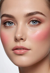 Fototapeta premium Applying blush for a healthy flush of color on the cheeks. 