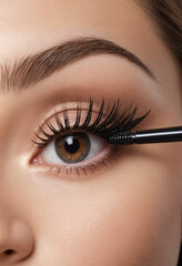 Naklejka premium Applying mascara to volumize and lengthen lashes. 