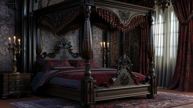 A bedroom with a gothic theme
