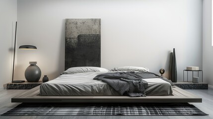A bedroom with a minimalist design
