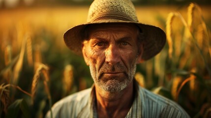 American Paddy field farmer in a field portrait