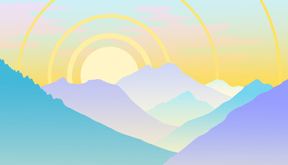 mountains landscape illustration sunset sunrise color