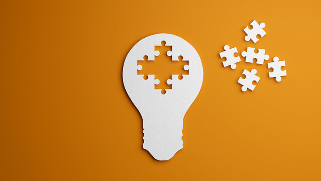 Lightblub idea and jigsaw puzzle. 3d render
