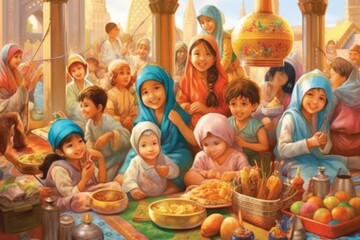 A Festive Gathering of Children Enjoying a Meal Together