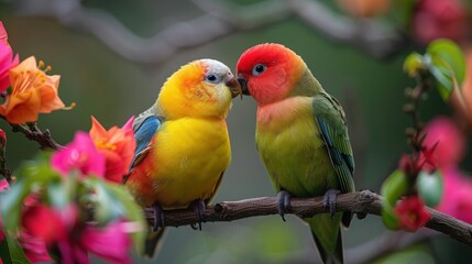 Obraz premium Affectionate Lovebirds Sharing a Tender Kiss