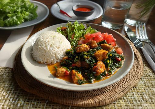 Romazava de poisson servi avec du riz - Malagasy dish