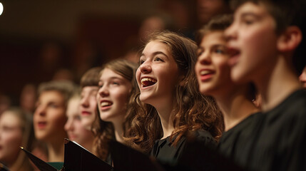 Teen Choir Singing in Concert Performance with Joyful Expression

