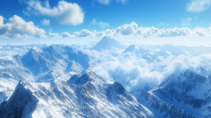 Obraz premium Expansive view of snow-covered peaks under a blue sky