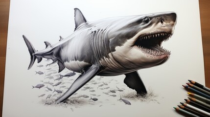 Fototapeta premium Great White Shark - A Masterpiece in Colored Pencil