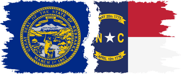 North Carolina and Nebraska states grunge brush flags connection, vector