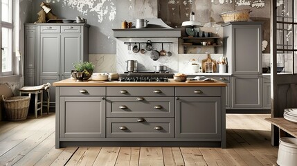 rustic modern kitchen gray cabinets wood countertops classic stove home decor design