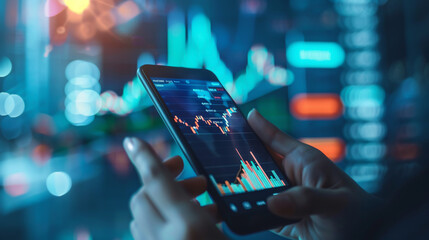 Crypto Trading theme with person using smartphone
