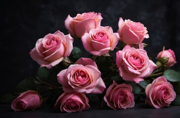 Bouquet of soft pink roses with dark background