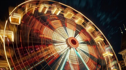 Obraz premium Vibrant Night Ferris Wheel in Motion