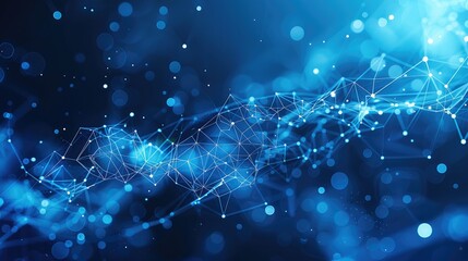 A geometric abstract background with moving lines and dots, a digital network connection, and an abstract background with moving lines and dots. Generative AI.